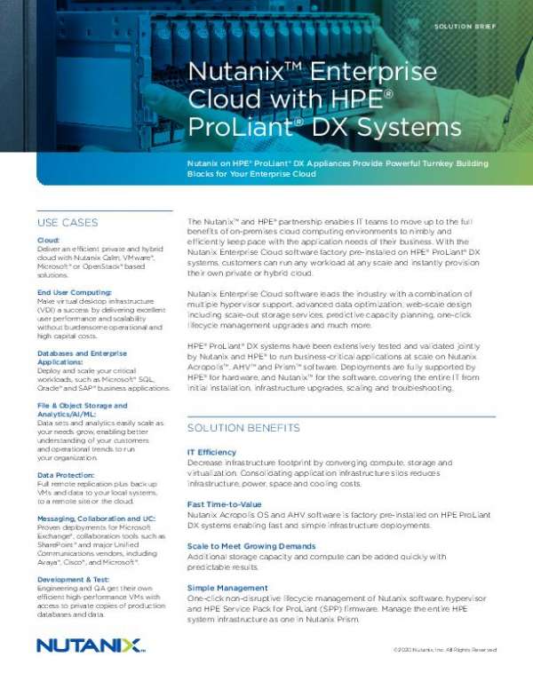 Nutanix™ Enterprise Cloud with HPE® ProLiant® DX Systems