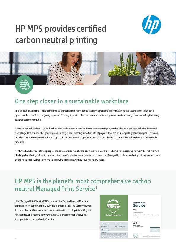HP MPS Provides Certified Carbon Neutral Printing