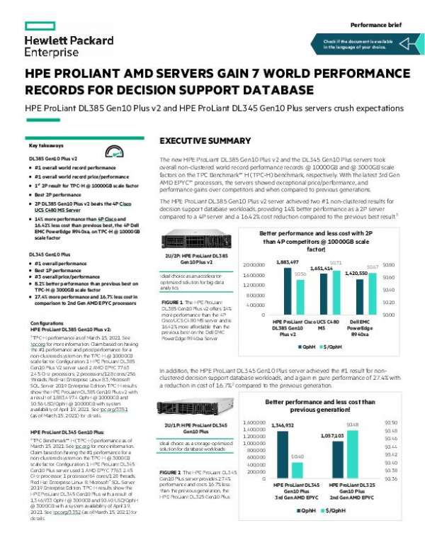 HPE ProLiant AMD Servers Gain 7 Performance Records for Decision Support Database