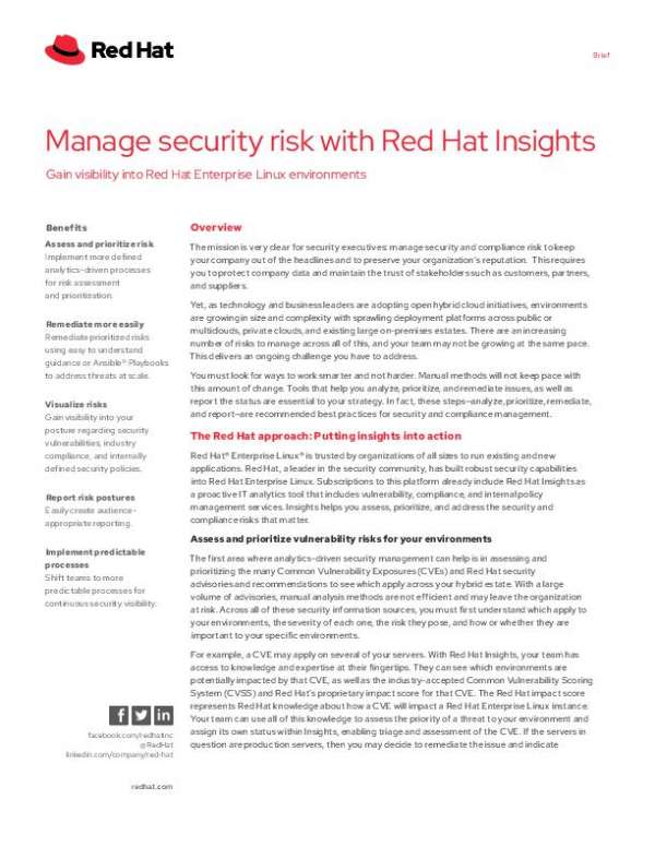 Manage Security Risk with Red Hat Insights