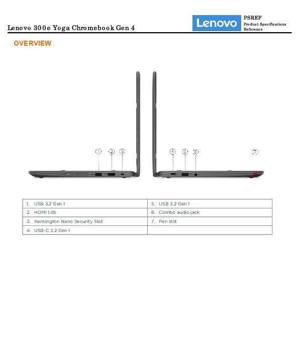 Lenovo 300e Yoga Chromebook Gen 4 Product Specifications
