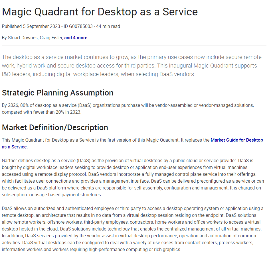 2023 Gartner Magic Quadrant for Desktop as a Service – Free Offer