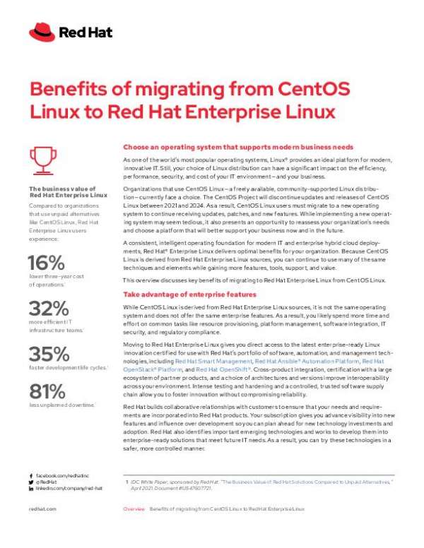 Benefits of migrating from CentOS Linux to Red Hat Enterprise Linux