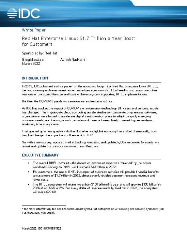 Red Hat Enterprise Linux: $1.7 Trillion a Year Boost for Customers