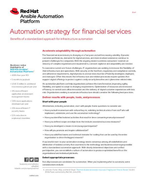 Automation strategy for financial services