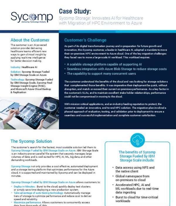Sycomp Storage: Innovates AI for Healthcare with Migration of HPC Environment to Azure
