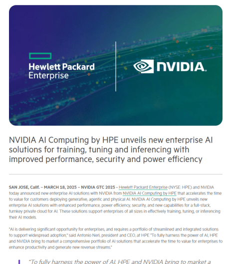 NVIDIA_AI_Computing by HPE Unveils_New AI Solutions