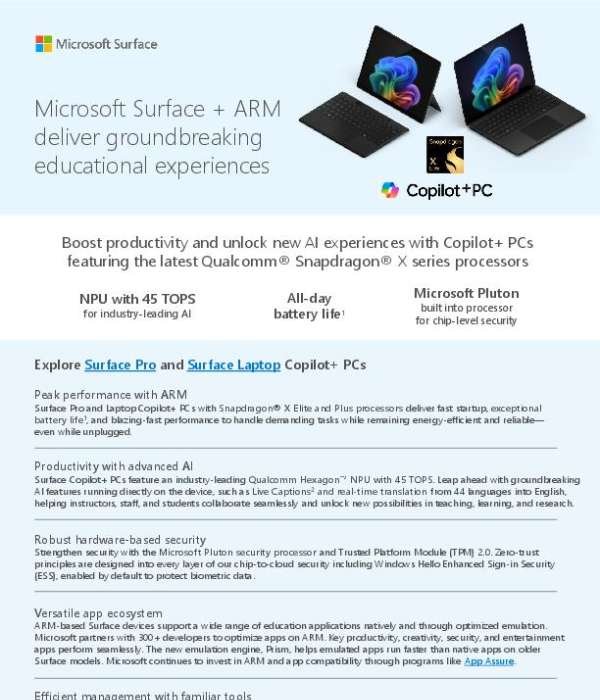 Surface and ARM in Education Flyer