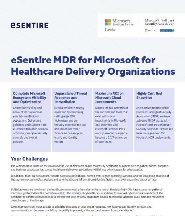 eSentire MDR for Microsoft for Healthcare Delivery Organizations