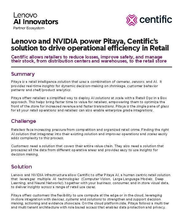 Lenovo and NVIDIA power Pitaya, Centific’s solution to drive operational efficiency in Retail