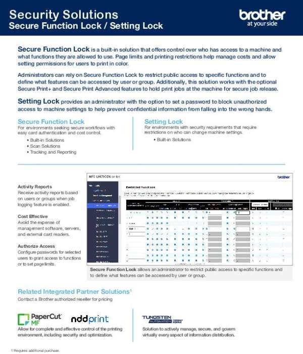 Security Solutions Datasheet on Secure Function Lock/Setting Lock