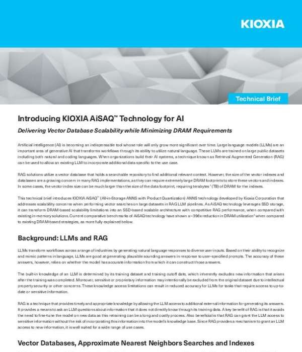 Introducing KIOXIA AiSAQ Technology for AI