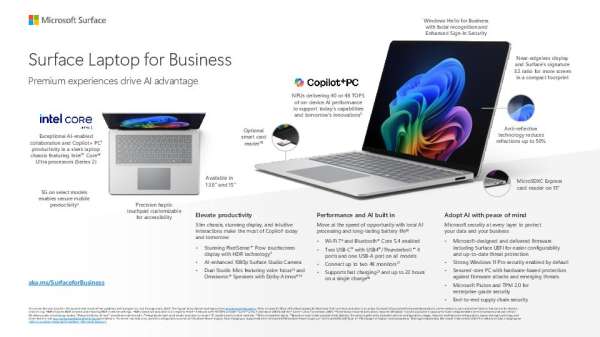 Surface Laptop for Business Intel Spec Sheet