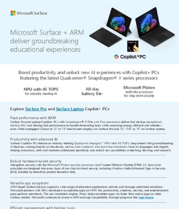 Surface and ARM in Education Flyer